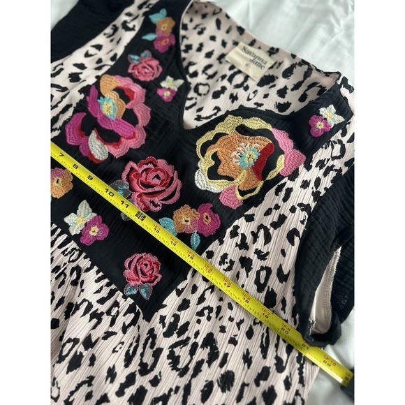 Savanna Jane Leopard Shift Dress Embroidered Cheetah Flowers Boho Plus Size 1X - Picture 10 of 14
